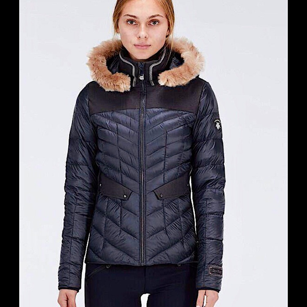 Alp N Rock Black Puffer Jacket with Tan Fur Trim